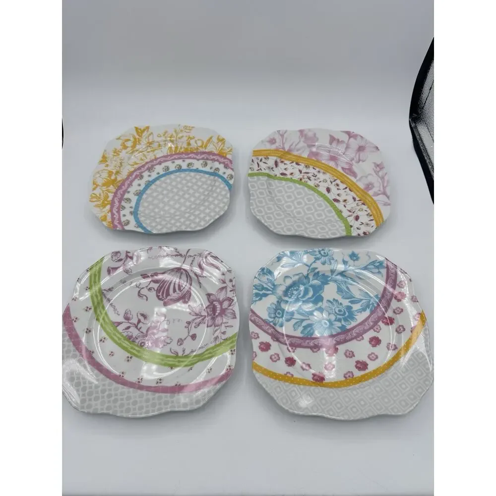 Rosanna Cadogan Gardens Salad Desert 8” Plates Set of 4 Scalloped Square Floral